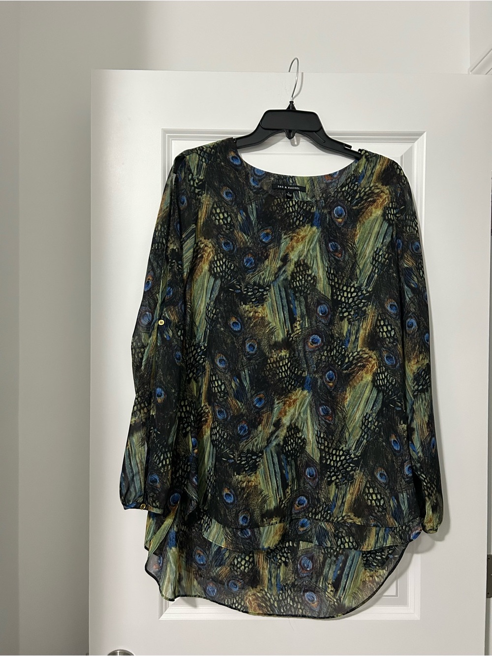 Zac & Rachel Peasant Tunic in Peacock Print - Blue, Green, Gold